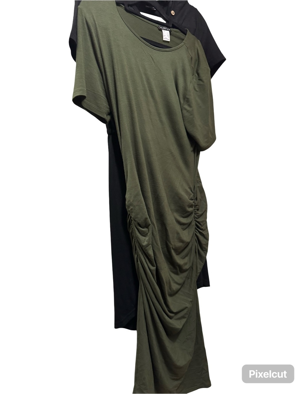 VENUS Olive Green Ruched Midi Dress